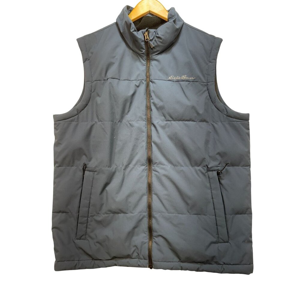 Eddie Bauer Mens Puffer Vest Size L Navy Blue Insulated Full Zip Pockets Quilted